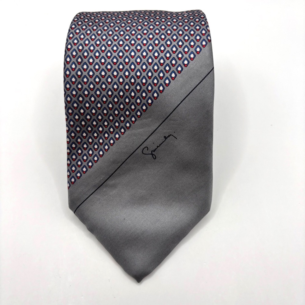Givenchy Gentlemen Paris Vintage Silk Tie Gray Geometric Diamond Logo 57 in